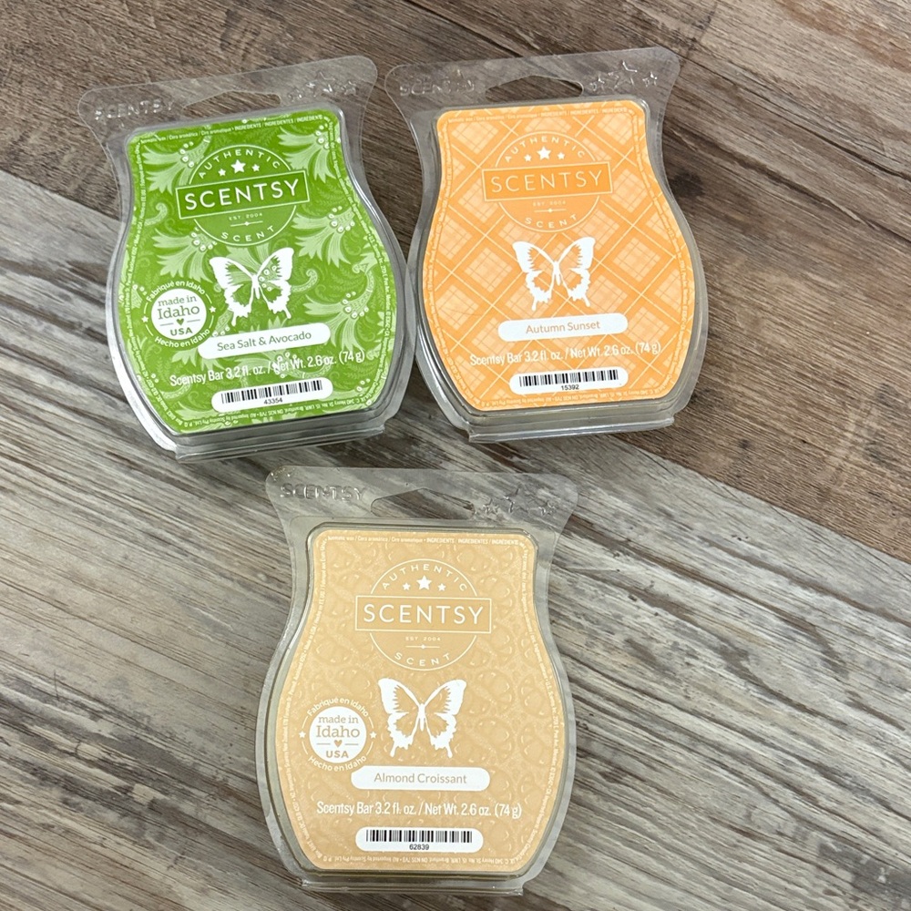 🆕 Scentsy Bar Set -Almond Croissant 🥐, Sea Salt & avocado 🥑, autumn sunset 🍂